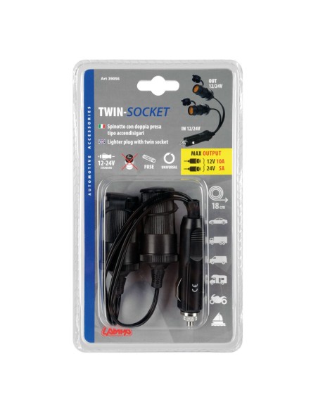 Spinotto presa accendisigari con uscita doppia 12 24V con coperchio