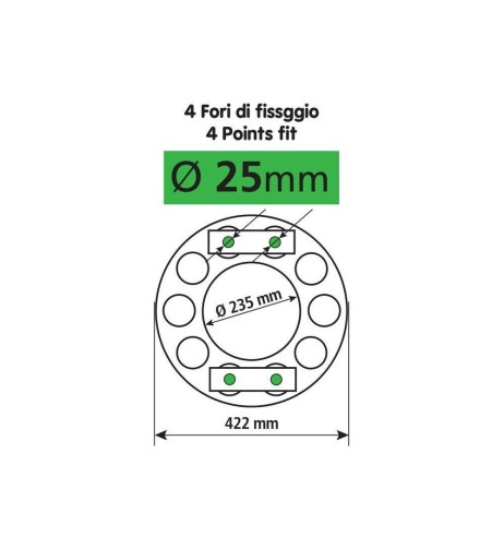 Anello coprimozzo inox vuoto 422mm fori 25mm cerchi in acciaio Camion