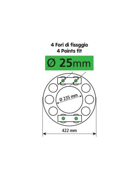 Anello coprimozzo inox vuoto 422mm fori 25mm cerchi in acciaio Camion