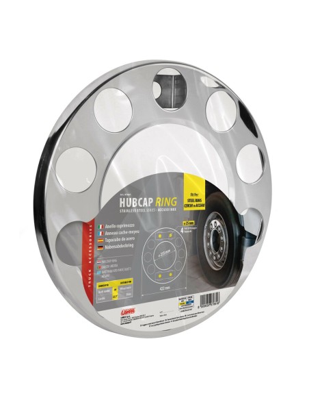 Anello coprimozzo inox vuoto 422mm fori 25mm cerchi in acciaio Camion