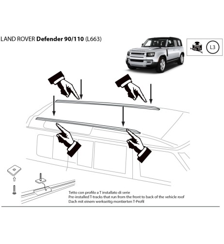 3 Barre portatutto PROFESSIONAL acciaio Land Rover Defender 90 110 dal 2019