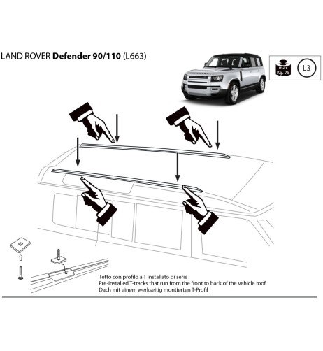 Kit barre portatutto LP56 Land Rover Defender 90 110 con modanature dal 201