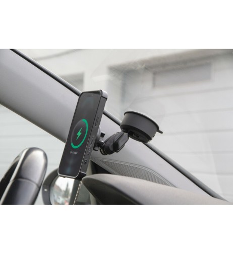 Porta telefono magnetico con ricarica wireless e attacco a ventosa adesiva