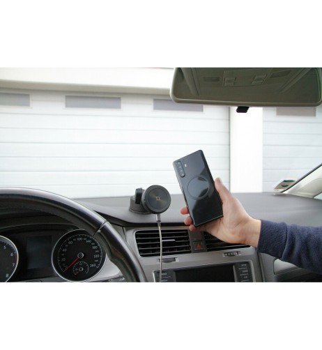 Porta telefono magnetico con ricarica wireless e attacco a ventosa adesiva