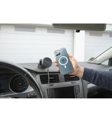 Porta telefono magnetico con ricarica wireless e attacco a ventosa adesiva