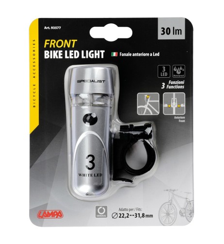 Fanale anteriore bicicletta bici ciclo Silver a luce led fissa o lampeggian
