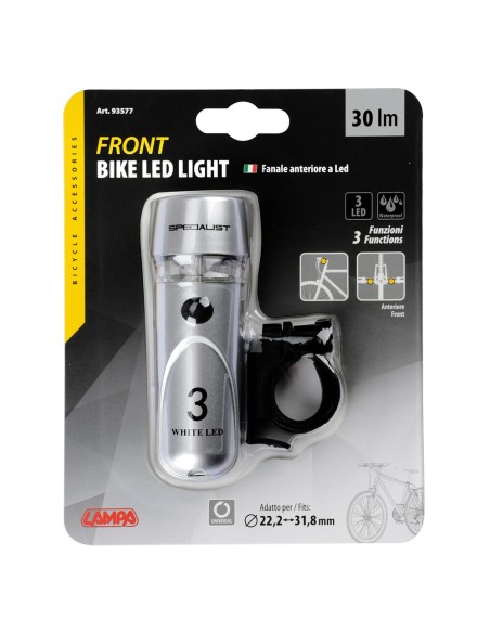 Fanale anteriore bicicletta bici ciclo Silver a luce led fissa o lampeggian