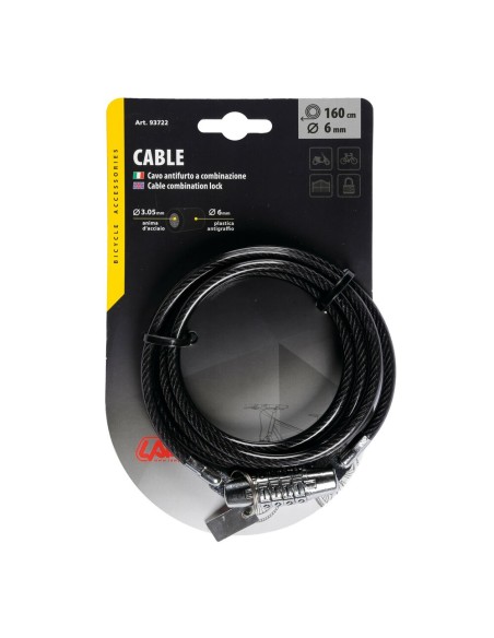 Cavo antifurto 160cm acciaio diametro 6mm bicicletta bici ciclo con combina