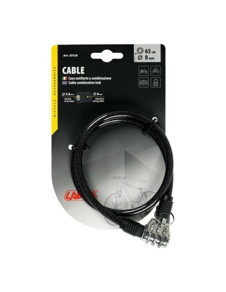Cavo antifurto 65cm acciaio diametro 8mm bicicletta bici ciclo con combinaz