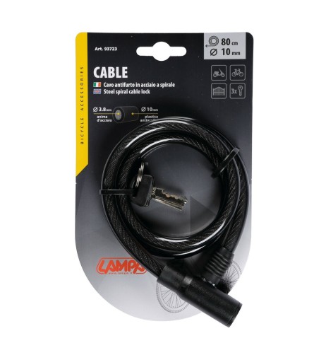 Cavo antifurto 80cm acciaio a spirale diametro 10mm bicicletta bici ciclo
