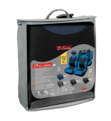 Kit completo coprisedili fodere auto universali cotone Drive Jeans Blu