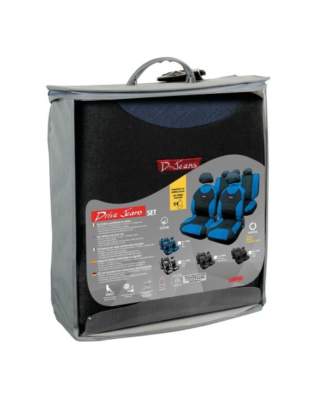 Kit completo coprisedili fodere auto universali cotone Drive Jeans Blu
