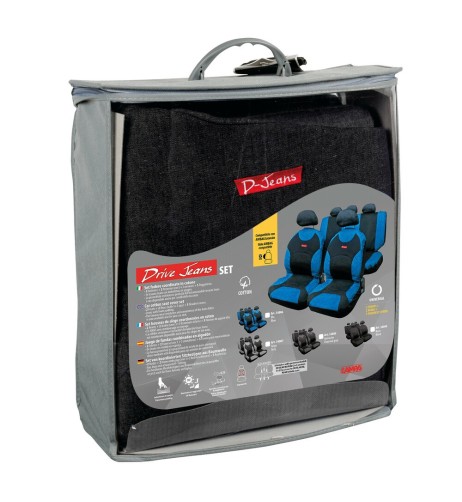 Kit completo coprisedili fodere auto universali cotone Drive Jeans Nero