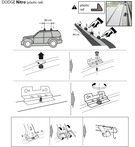 Kit barre portatutto LP64 per Dodge Nitro 5p dal 2008 railing plastica