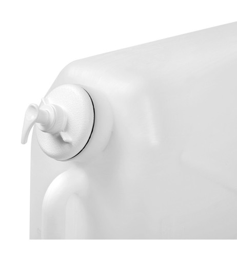 Tanica in plastica 25L con rubinetto in metallo e dispenser porta sapone
