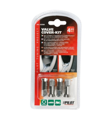 Set 4 tappi e 4 manicotti coprivalvola auto moto