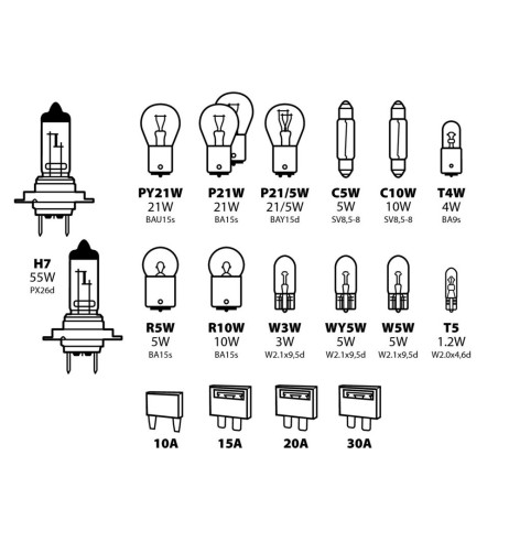 Kit lampadine di ricambio 19 pezzi H7 12V fusibili