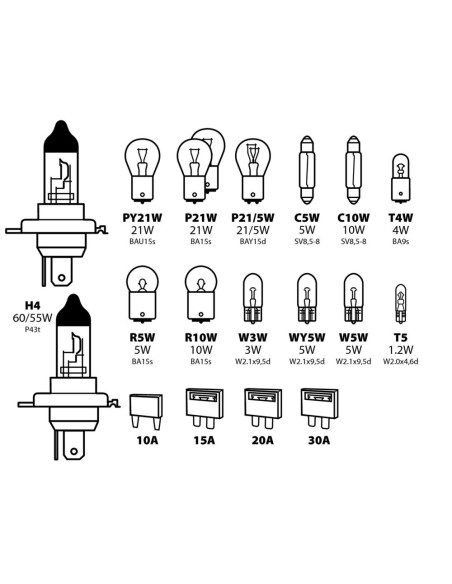 Kit lampadine di ricambio 19 pezzi H4 12V lampadine stop e direzione fu