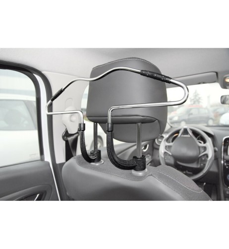 Appendiabiti da viaggio cromato universale con fissaggio al poggiatesta