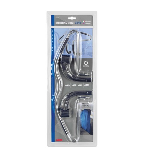 Appendiabiti da viaggio cromato universale con fissaggio al poggiatesta