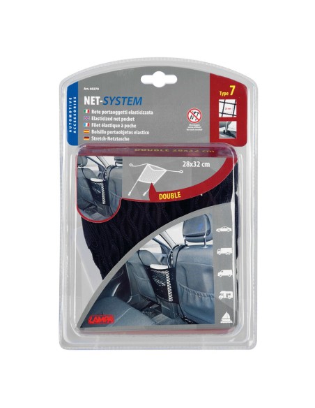 Tasca a rete elasticizzata multiuso per installazione tra i sedili 28x32cm