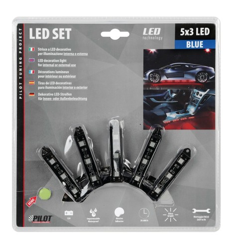 Set strisce decorative interno esterno 5x3 led 12V blu