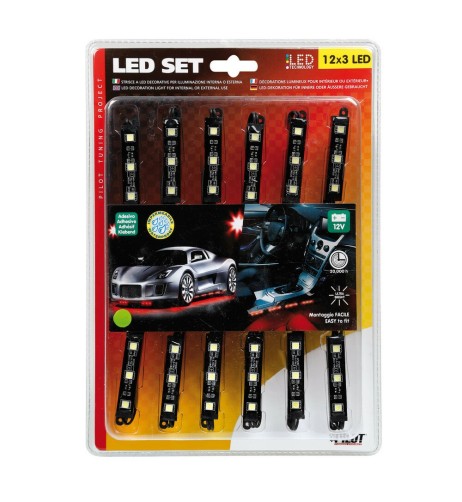 Set strisce decorative interno esterno 12x3 led 12V bianco