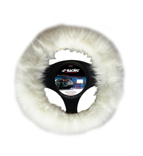 Coprivolante auto 37 39cm Simoni Racing soffice pelliccia ecologica bianca