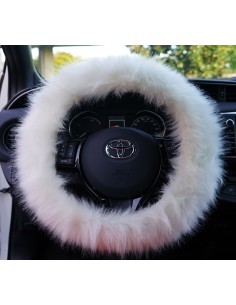 Coprivolante auto 37 39cm Simoni Racing soffice pelliccia ecologica bianca 2