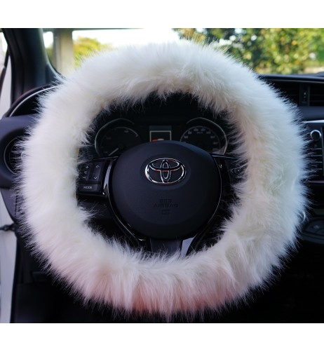 Coprivolante auto 37 39cm Simoni Racing soffice pelliccia ecologica bianca