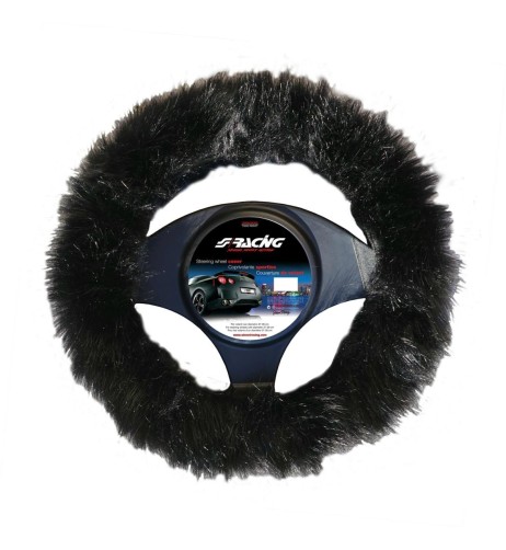 Coprivolante auto 37 39cm Simoni Racing soffice pelliccia ecologica nera