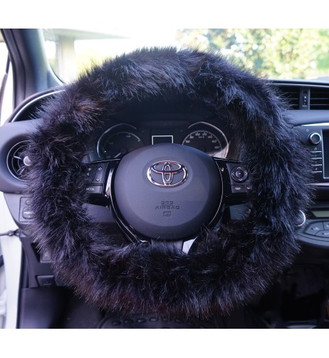 Coprivolante auto 37 39cm Simoni Racing soffice pelliccia ecologica nera