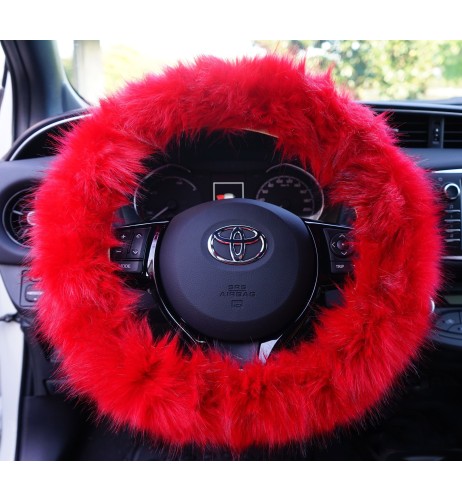 Coprivolante auto 37 39cm Simoni Racing soffice pelliccia ecologica rossa