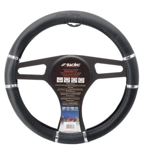 Coprivolante auto diametro 37 39cm Simoni Racing eco pelle nera inserti cro