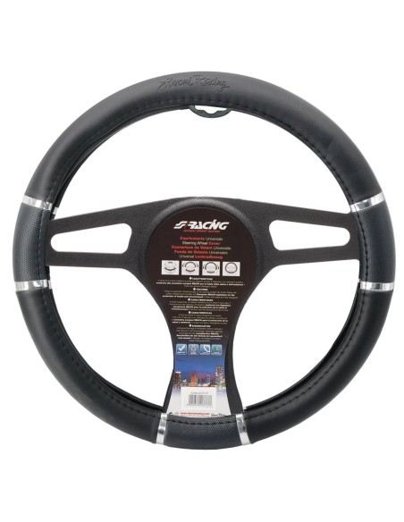 Coprivolante auto diametro 37 39cm Simoni Racing eco pelle nera inserti cro
