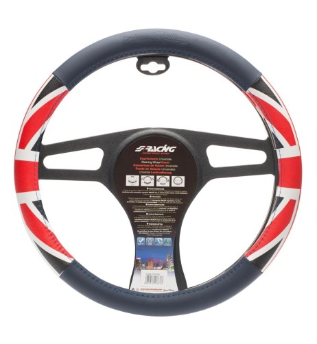 Coprivolante auto diametro 37 39cm Simoni Racing UK Flag ecopelle