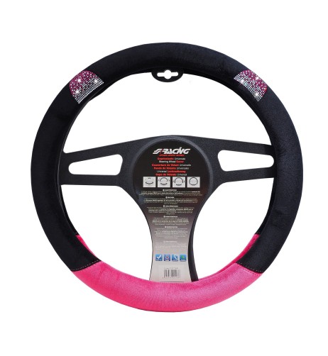 Coprivolante universale 37 39mm microfibra rosa e nera con strass