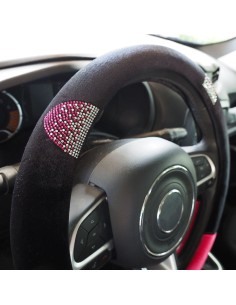 Coprivolante universale 37 39mm microfibra rosa e nera con strass 2