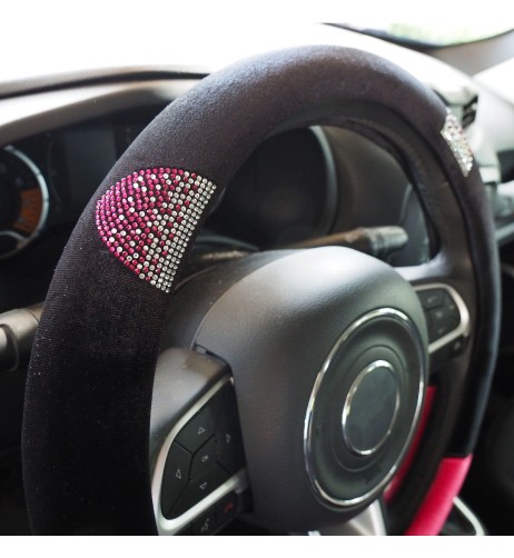 Coprivolante universale 37 39mm microfibra rosa e nera con strass