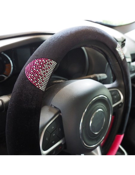 Coprivolante universale 37 39mm microfibra rosa e nera con strass