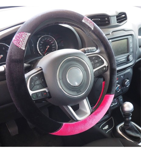 Coprivolante universale 37 39mm microfibra rosa e nera con strass