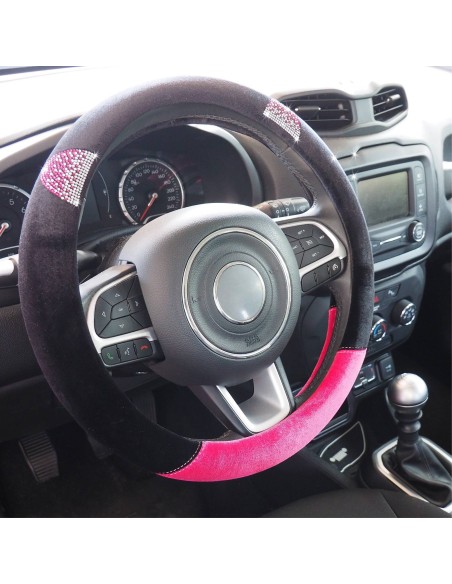 Coprivolante universale 37 39mm microfibra rosa e nera con strass