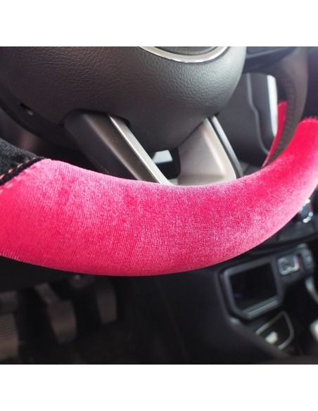 Coprivolante universale 37 39mm microfibra rosa e nera con strass