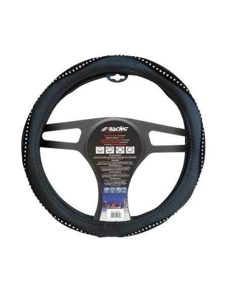 Coprivolante universale auto 37 39cm ecopelle nero con strass