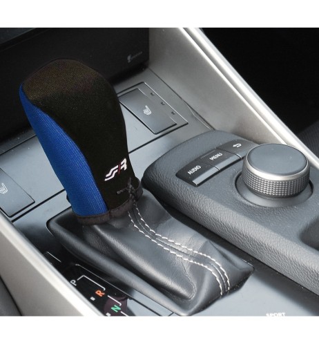 Cover universale per pomello cambio microfibra nera e blu Simoni Racing