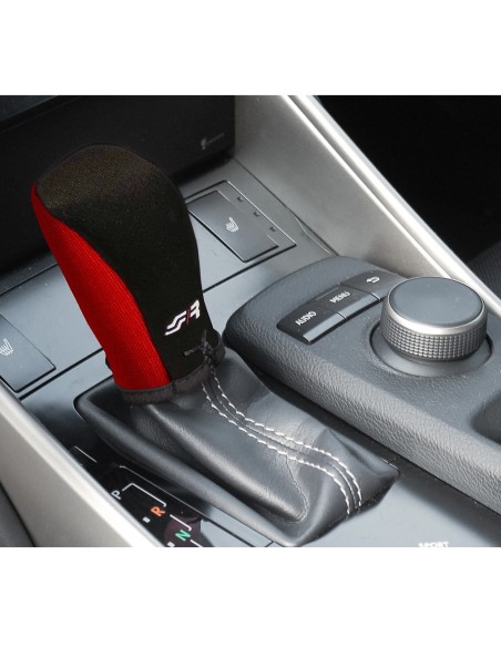 Cover universale per pomello cambio microfibra nera e rossa Simoni Racing