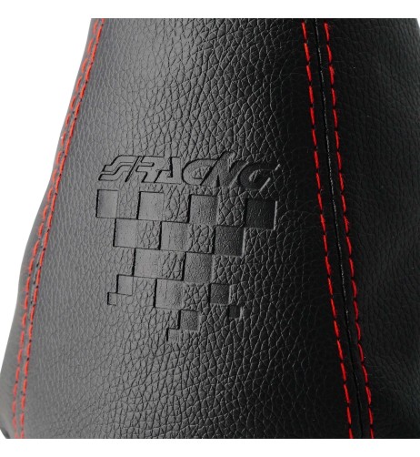Cuffia copri cambio universale sportiva eco pelle nera cuciture rosse 250mm