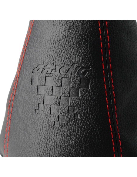 Cuffia copri cambio universale sportiva eco pelle nera cuciture rosse 250mm