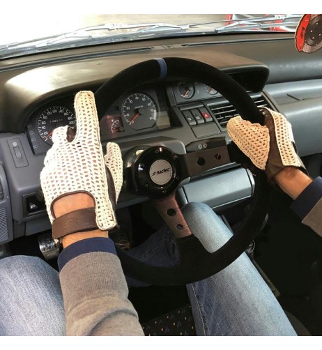 Guanti da guida vintage in vera pelle e retina taglia XL