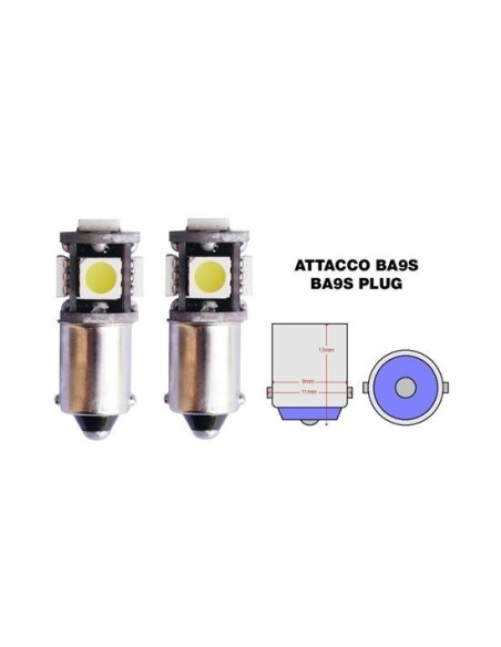 Kit 2 lampadine Ba9s a 5 LED Canbus no polarity 6500K 1 9W 12V